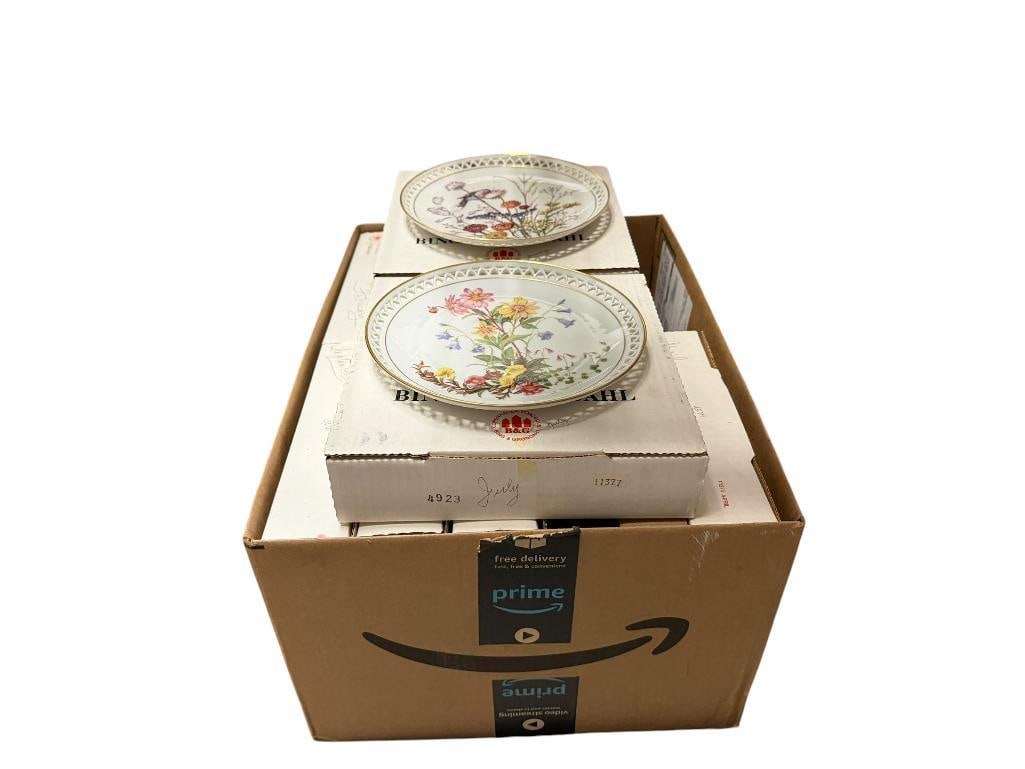 COMPLETE 12 PLATE SET OF BING AND GRONDAHL COUNTRY GARDEN CALENDAR PLATES: ALL INCLUDES ORIGINAL BOXES AND CERTIFICATES, NO CHIPS OR CRACKS, LIMITED EDITION OF 12,500, 1986, MADE IN DENMARK 8 1/4" PLATES