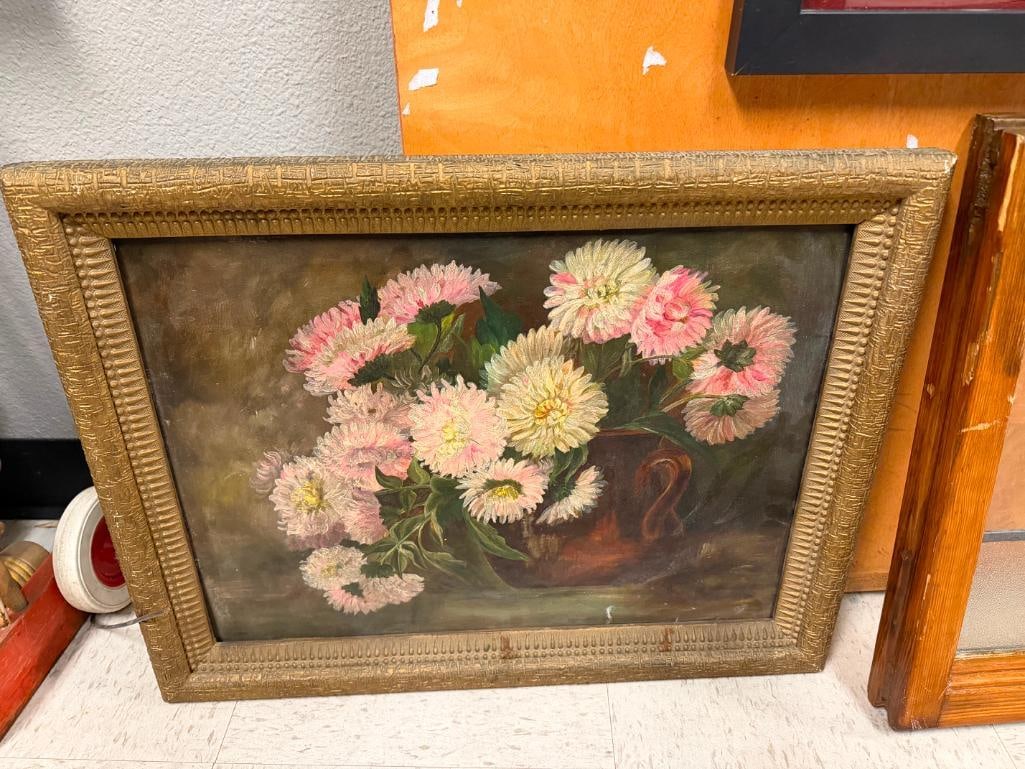 ANTIQUE LATE 1800'S AMERICAN PAINTING OF FLORAN STILL LIFE ON BAORD SIGNED M. DELASHMENT - 2