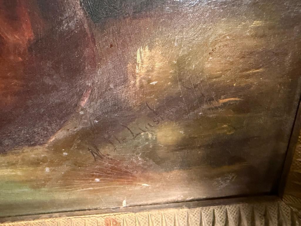 ANTIQUE LATE 1800'S AMERICAN PAINTING OF FLORAN STILL LIFE ON BAORD SIGNED M. DELASHMENT - 5