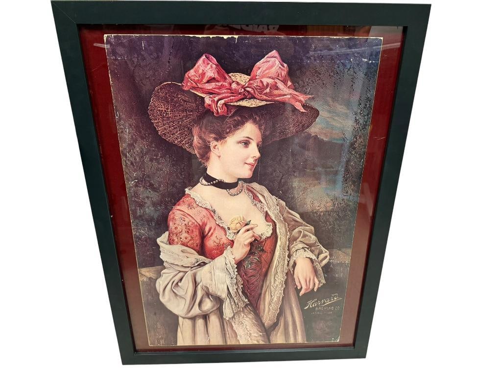 ANTIQUE EARLY 1900'S HARVARD BREWING CO. VICTORIAN WOMAN BEER ADVERTISEMENT POSTER (1 of 13)