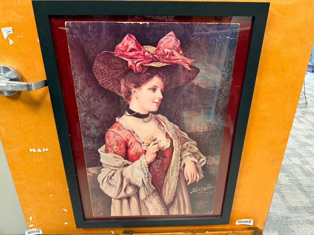 ANTIQUE EARLY 1900'S HARVARD BREWING CO. VICTORIAN WOMAN BEER ADVERTISEMENT POSTER - 2