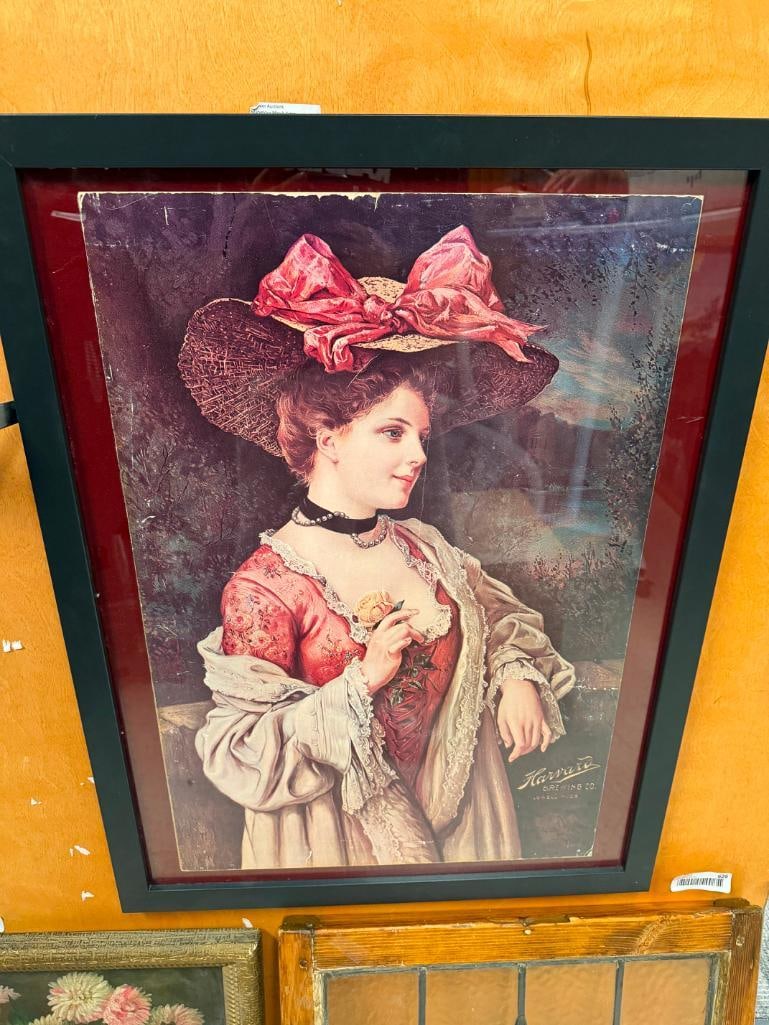 ANTIQUE EARLY 1900'S HARVARD BREWING CO. VICTORIAN WOMAN BEER ADVERTISEMENT POSTER - 3