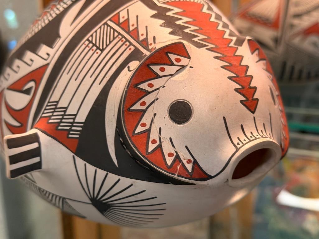 CASA GRANDES ADRIAN ROJAS SOUTHWESTERN MATA ORTIZ POTTERY GEOMETRIC DESIGN FISH VESSEL CHIHUAHUA,... - 4