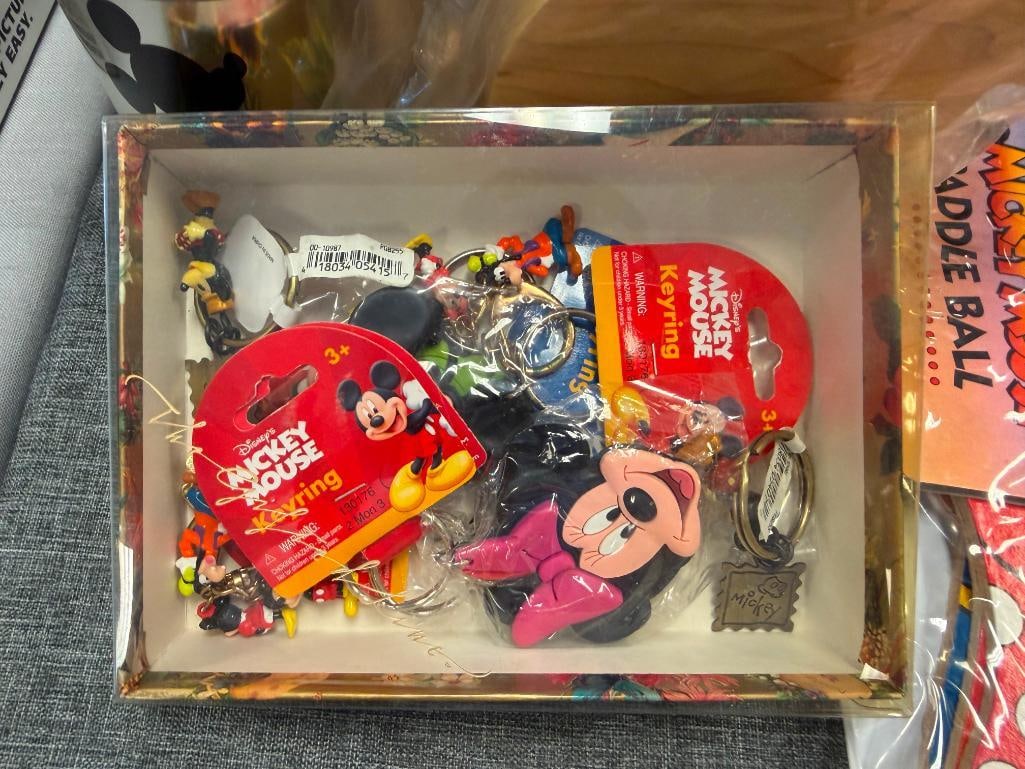 WALT DISNEY COLLECTIBLES GLASS CUP, PADDLE BOARDS, VINYL DOLLS, KEYCHAINS, ETC. - 8
