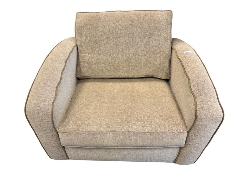 HIATT FURNITURE OLIVE GREEN UPHOLSTERED OVESIZE ARMCHAIR: NO HEAVY WEAR OR STAINS 41" X 36" X 35"