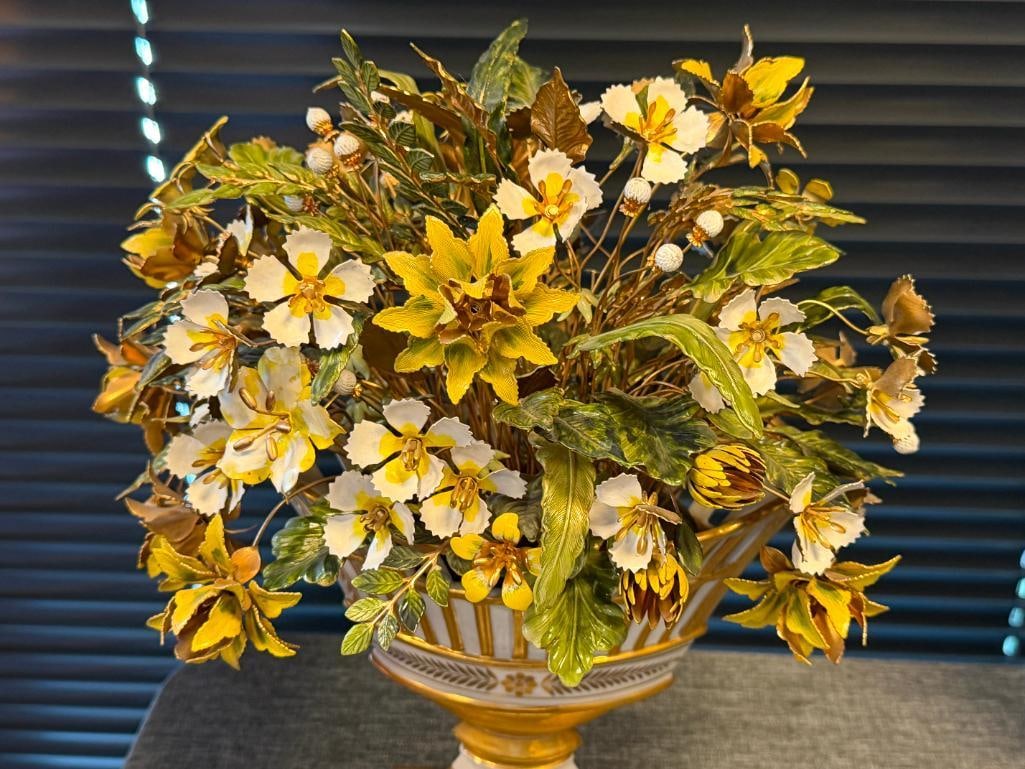 JANE HUTCHENSEN FOR GORHAM CO. FLEURS DES SIECLES FLORAL SCULPTURE ENAMELED FLOWERS CACHEPOT VASE - 2