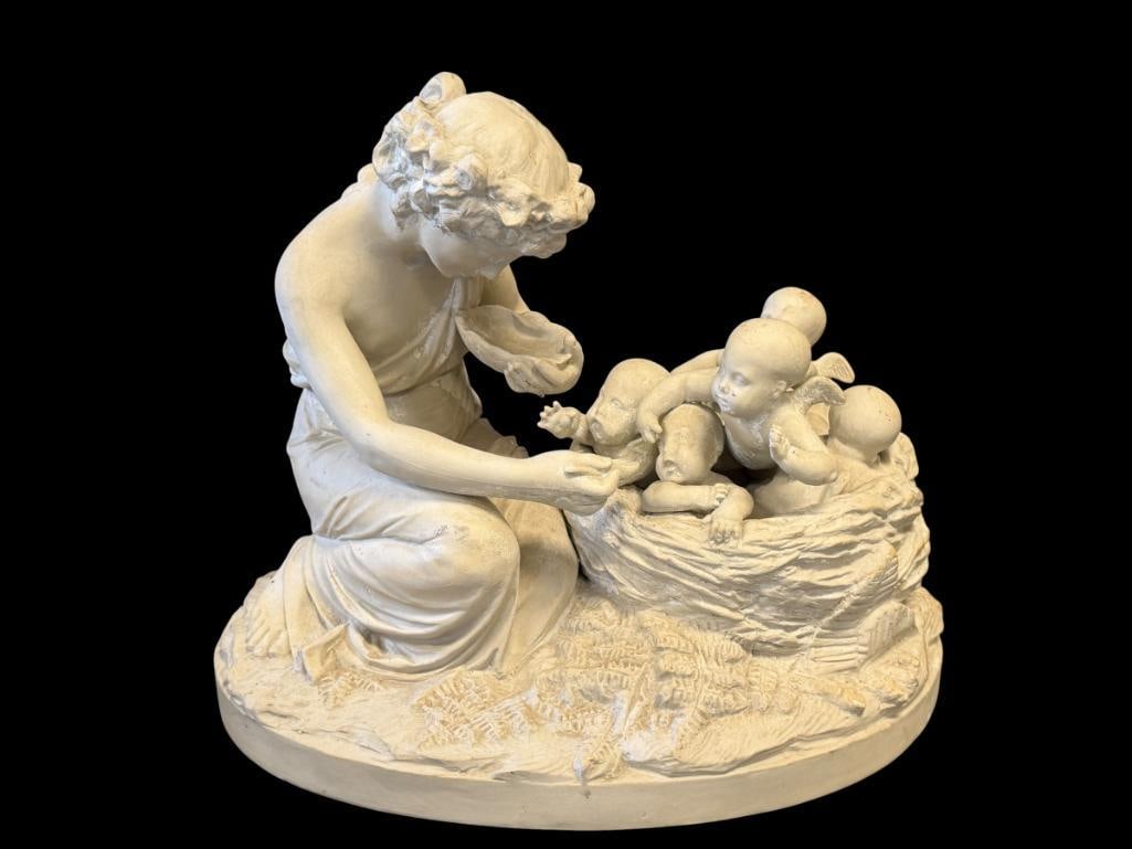 MOUGIN NANCY 20TH CENTURY CERAMIC SCULPTURE 153 S. MADONNA AND CHERUBS IN A BASKET (1 of 11)
