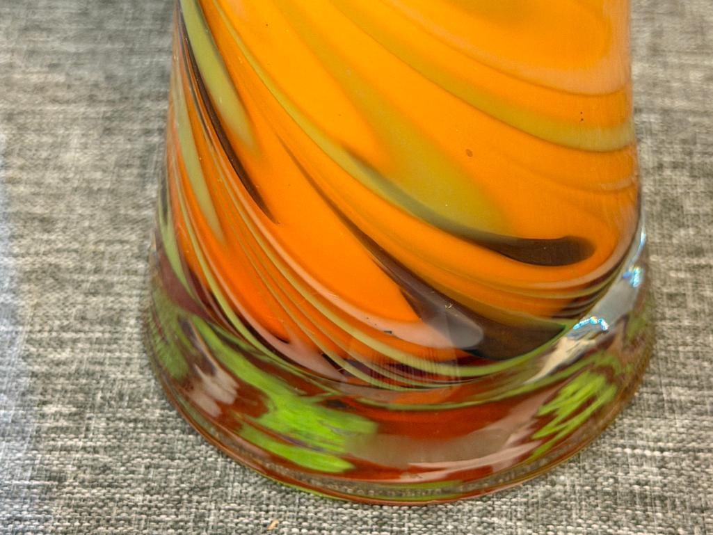 TALL HAND BLOWN ART GLASS CYLINDRICAL FLARED VASE - 4