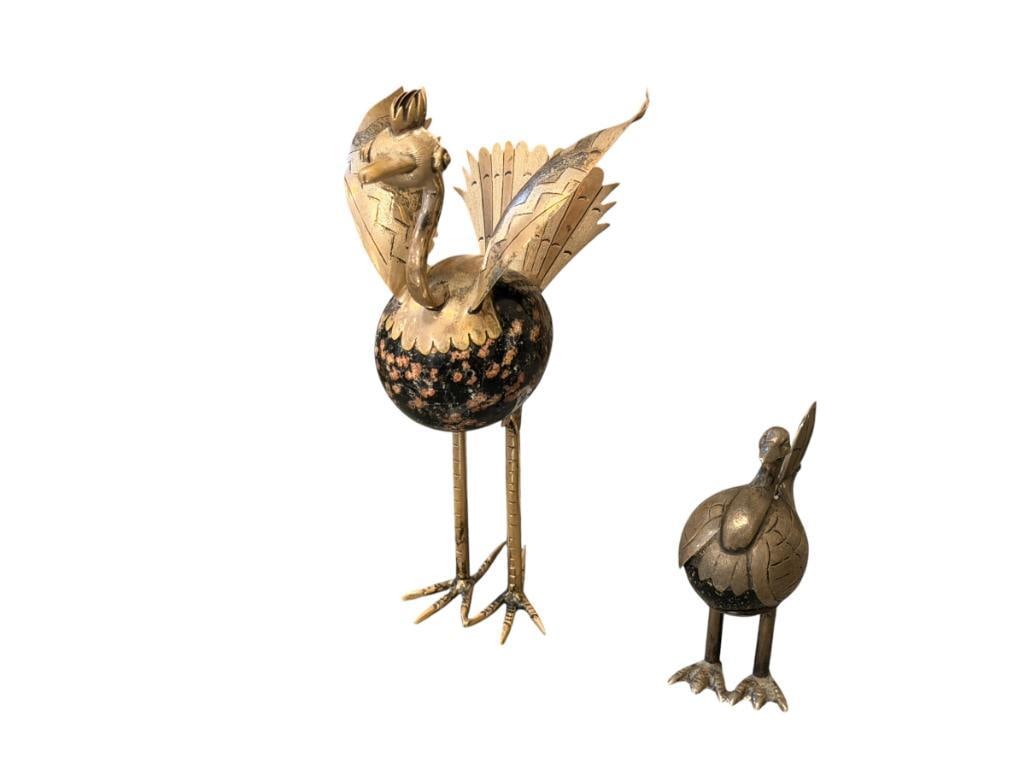 VINTAGE MEXICO STERLING SILVER OSTRICH FIGURINES WITH POLISHED STONE BODIES: MEXICO STERLING SILVER BIRD FIGURES WITH BLACK POLISHED STONE BODIES, EACH IS MARKED 2 1/2" AND 5" H