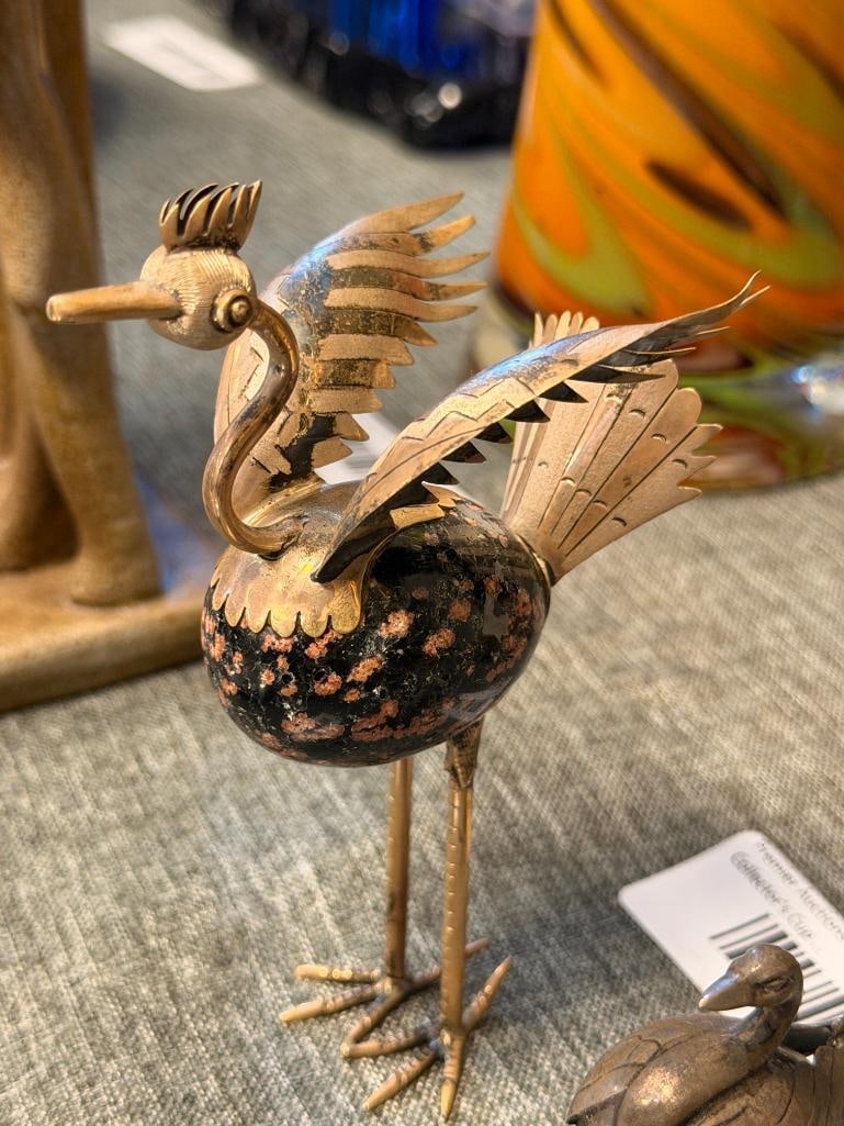 VINTAGE MEXICO STERLING SILVER OSTRICH FIGURINES WITH POLISHED STONE BODIES - 2