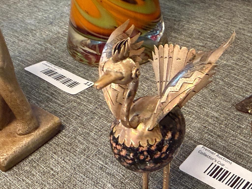 VINTAGE MEXICO STERLING SILVER OSTRICH FIGURINES WITH POLISHED STONE BODIES - 3