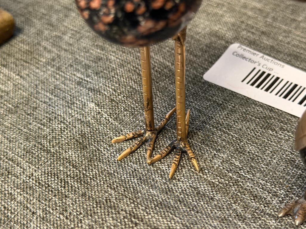 VINTAGE MEXICO STERLING SILVER OSTRICH FIGURINES WITH POLISHED STONE BODIES - 4