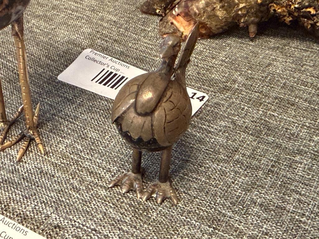 VINTAGE MEXICO STERLING SILVER OSTRICH FIGURINES WITH POLISHED STONE BODIES - 5