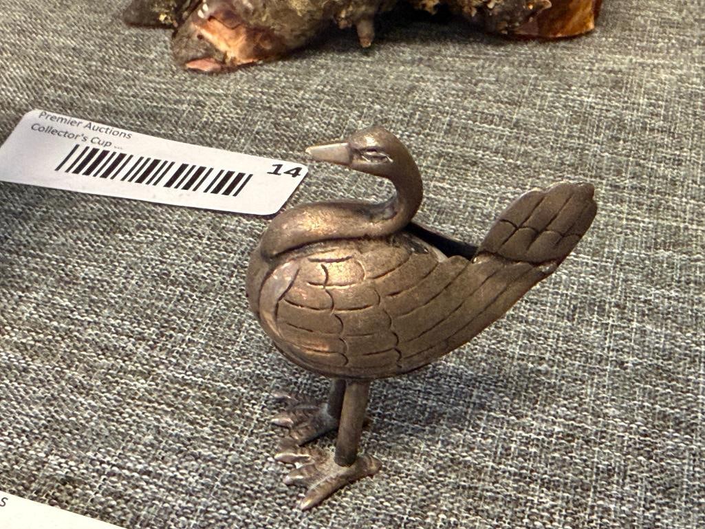 VINTAGE MEXICO STERLING SILVER OSTRICH FIGURINES WITH POLISHED STONE BODIES - 6