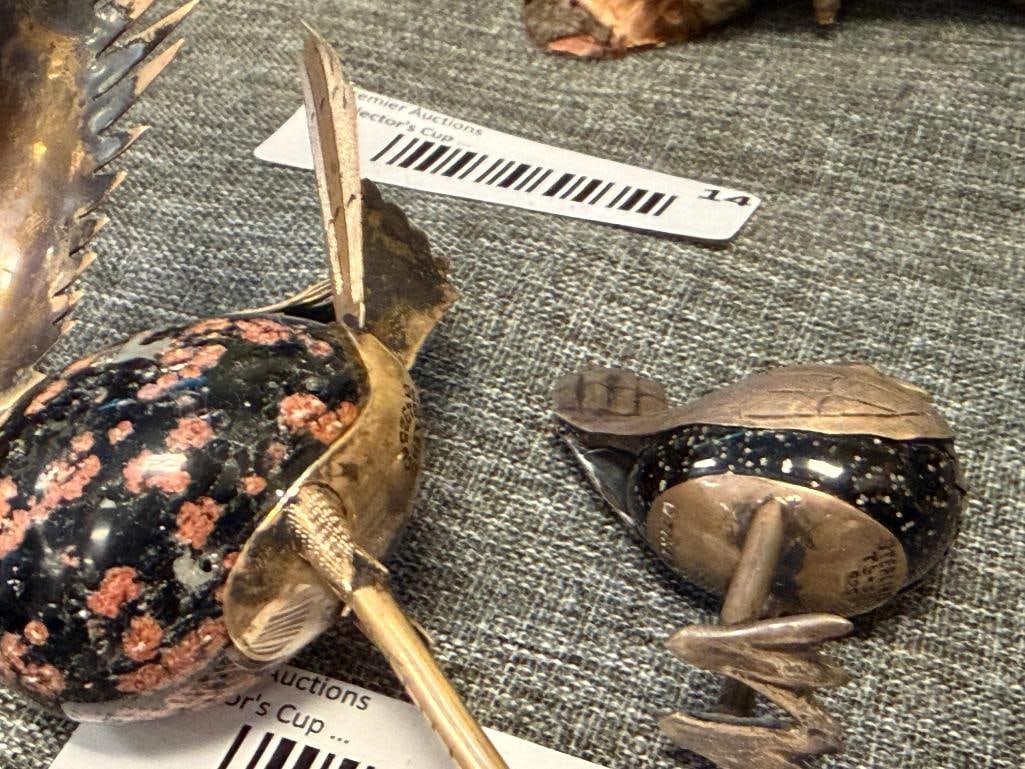 VINTAGE MEXICO STERLING SILVER OSTRICH FIGURINES WITH POLISHED STONE BODIES - 7