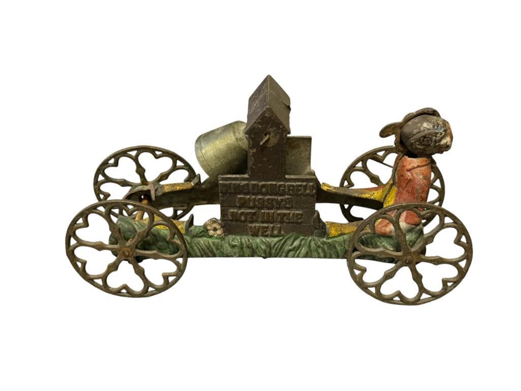 ANTIQUE 19TH CENTURY CAST IRON PULL TOY BY THE GONG BELL MFG. CO. DING DONG BELL NOT IN THE WELL (1 of 10)