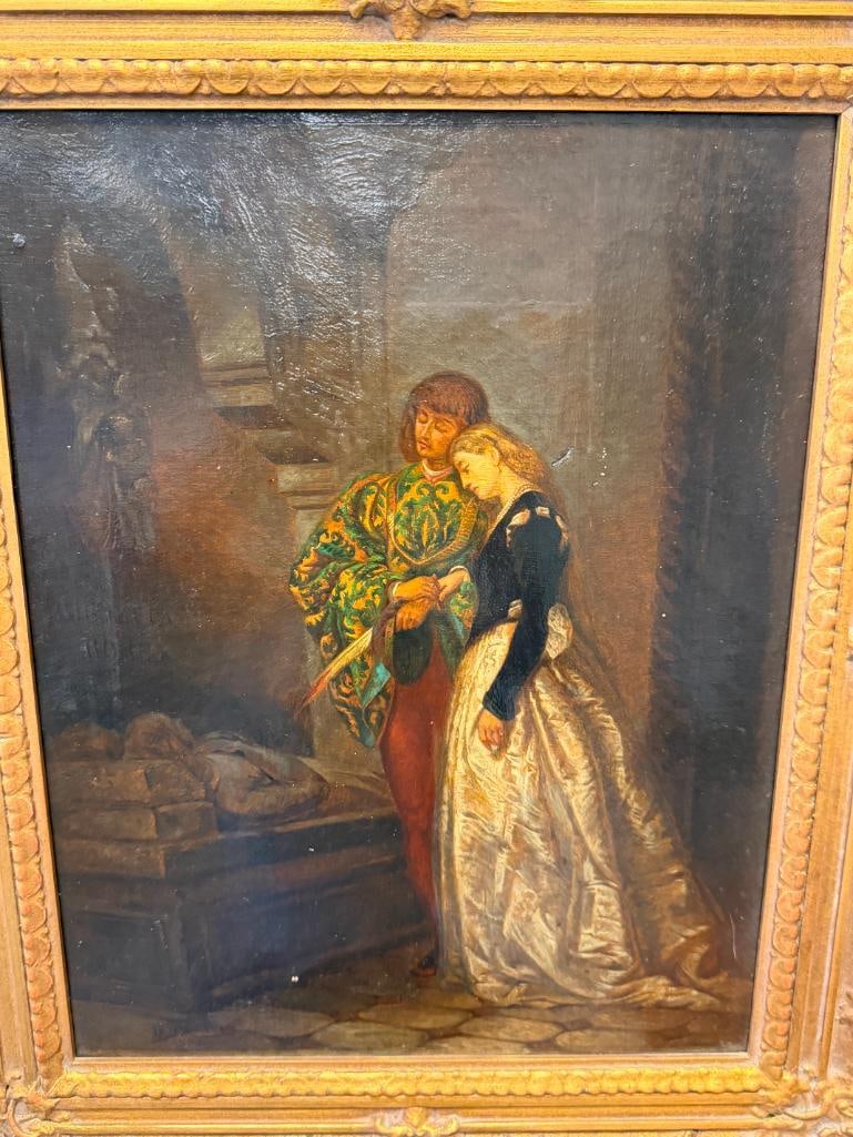 ORIGINAL OIL ON CANVAS PAINTING VISITING THE TOMB OF ROMEO AND JULIET AFTER TRANQUILLO CREMONA - 2