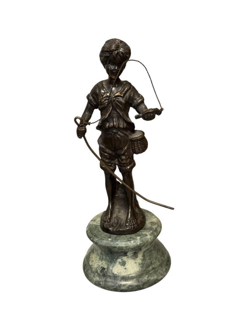 AUGUSTE MOREAU FRENCH ARTIST BRONZE SCULPTURE TITLED JEUNE PECHEUR / YOUNG FISHERMAN (1 of 9)