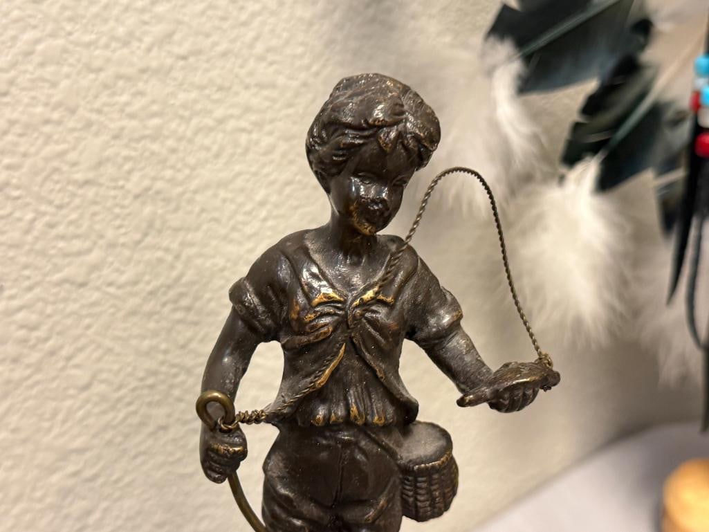 AUGUSTE MOREAU FRENCH ARTIST BRONZE SCULPTURE TITLED JEUNE PECHEUR / YOUNG FISHERMAN - 2