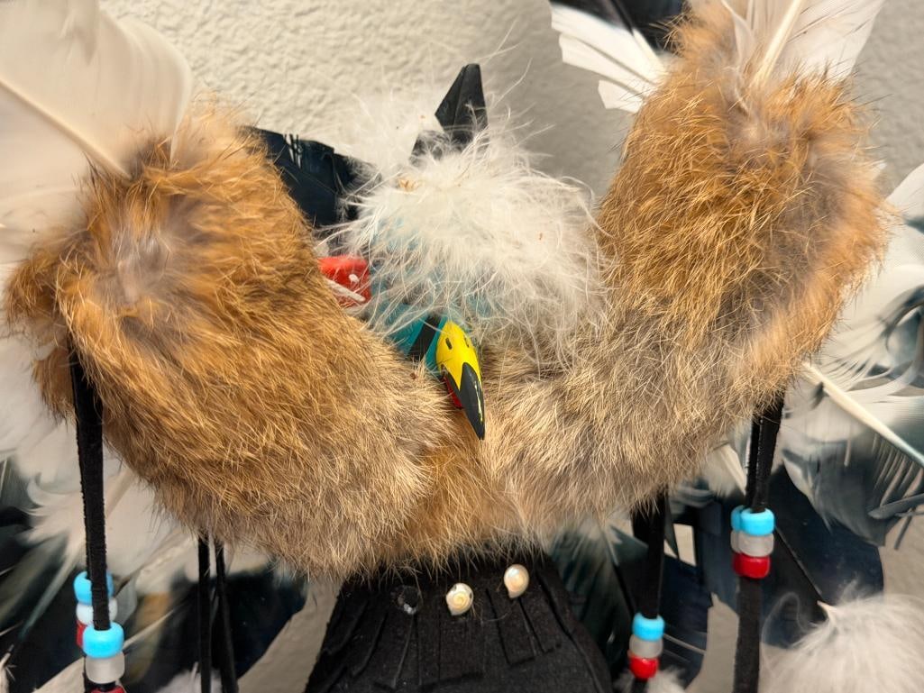 VIRGINA BEGAY NAVAJO ARTIST COTTON WOOD KACHINA DOLL EAGLE WITH BIRD FEATHERS AND ANIMAL FUR - 3