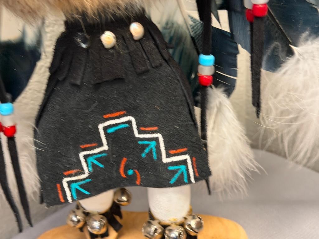 VIRGINA BEGAY NAVAJO ARTIST COTTON WOOD KACHINA DOLL EAGLE WITH BIRD FEATHERS AND ANIMAL FUR - 4