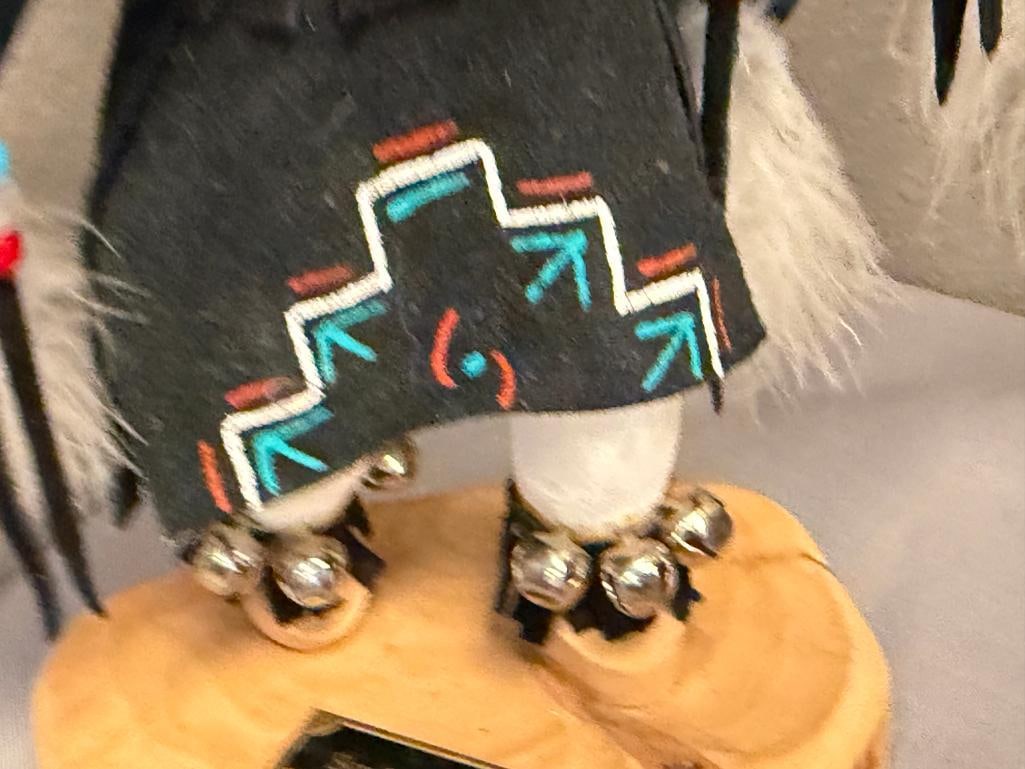 VIRGINA BEGAY NAVAJO ARTIST COTTON WOOD KACHINA DOLL EAGLE WITH BIRD FEATHERS AND ANIMAL FUR - 6