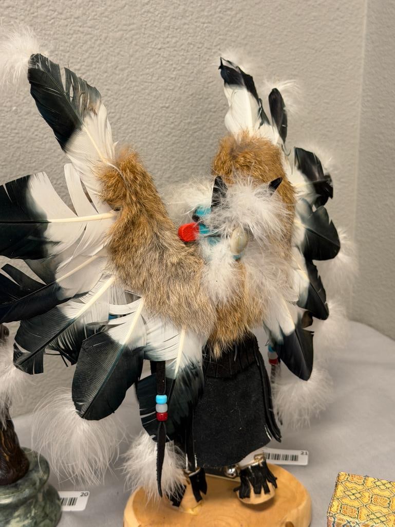 VIRGINA BEGAY NAVAJO ARTIST COTTON WOOD KACHINA DOLL EAGLE WITH BIRD FEATHERS AND ANIMAL FUR - 7