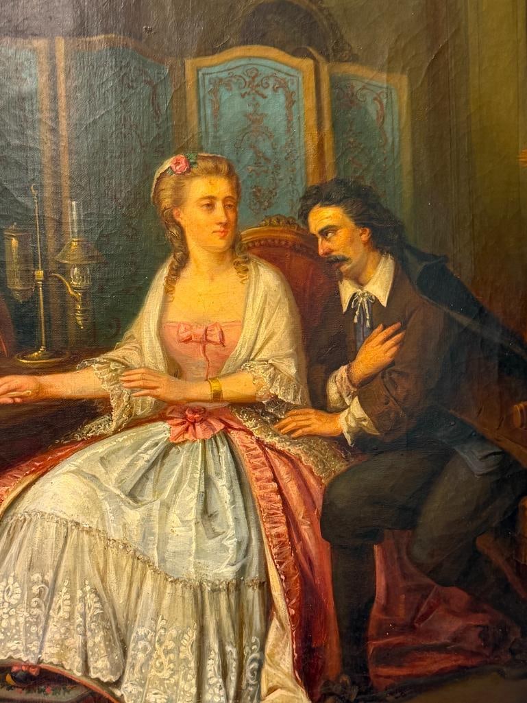 EUGENE PONCET DELPECH 19TH CENTURY ORIGINAL OIL ON CANVAS PAINTING ROMANTIC SCENE DATED 1868 - 2