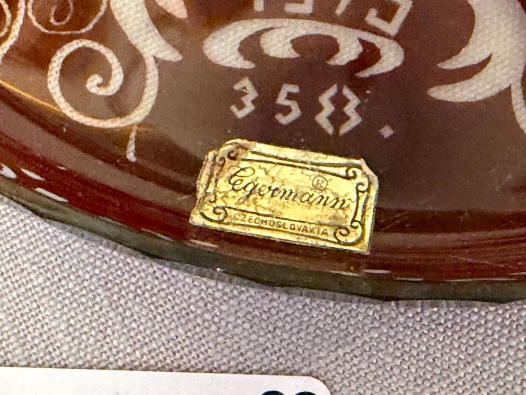 CZECH BOHEMIAN EGERMANN RUBY RED CUT TO CLEAR CRYSTAL HOLIDAY / CHRISTMAS PLATE 1973 - 5