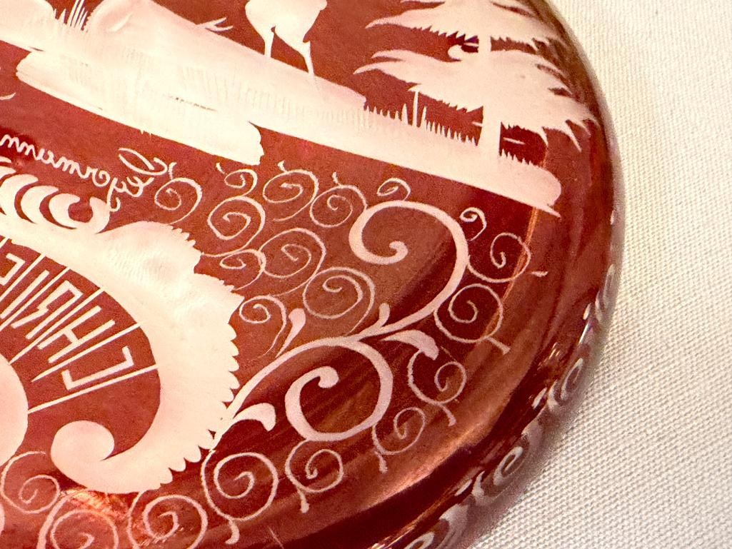 CZECH BOHEMIAN EGERMANN RUBY RED CUT TO CLEAR CRYSTAL HOLIDAY / CHRISTMAS PLATE 1973 - 7