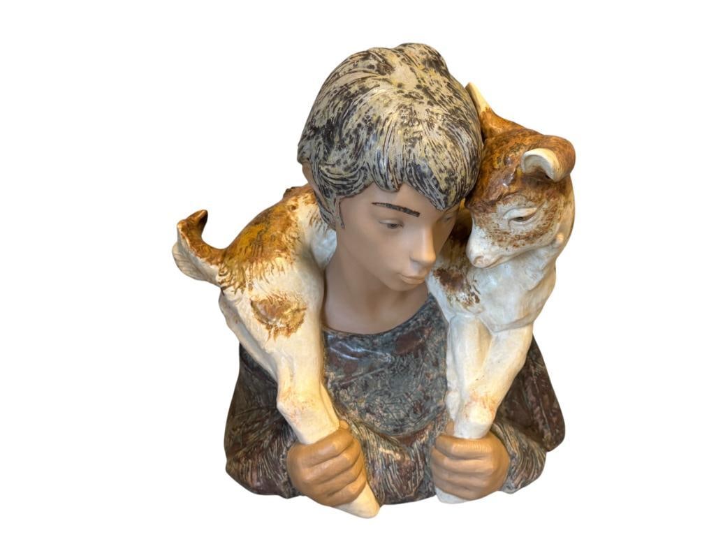 LLADR FINE PORCELAIN BUST FIGURE BOY WITH GOAT #01012009 STONEWARE FINISH DESIGNED BY JUAN HUERTA (1 of 8)