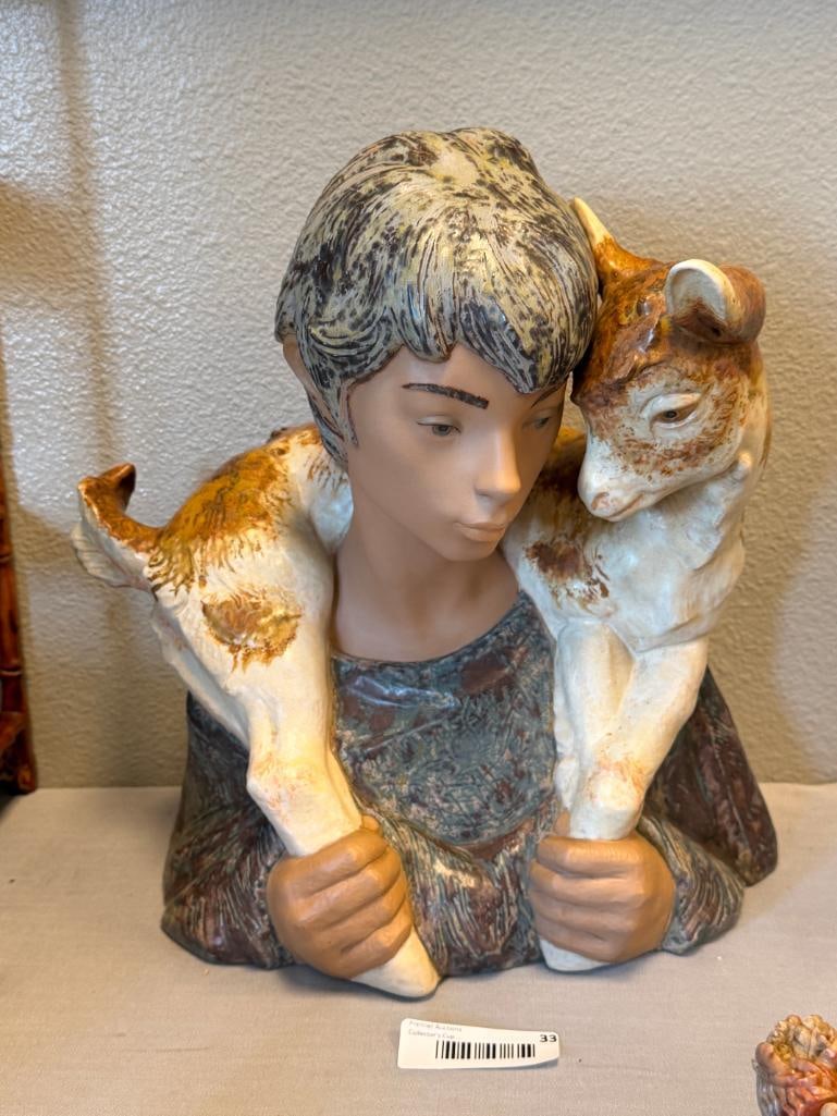 LLADRO FINE PORCELAIN BUST FIGURE BOY WITH GOAT #01012009 STONEWARE FINISH DESIGNED BY JUAN HUERTA - 2