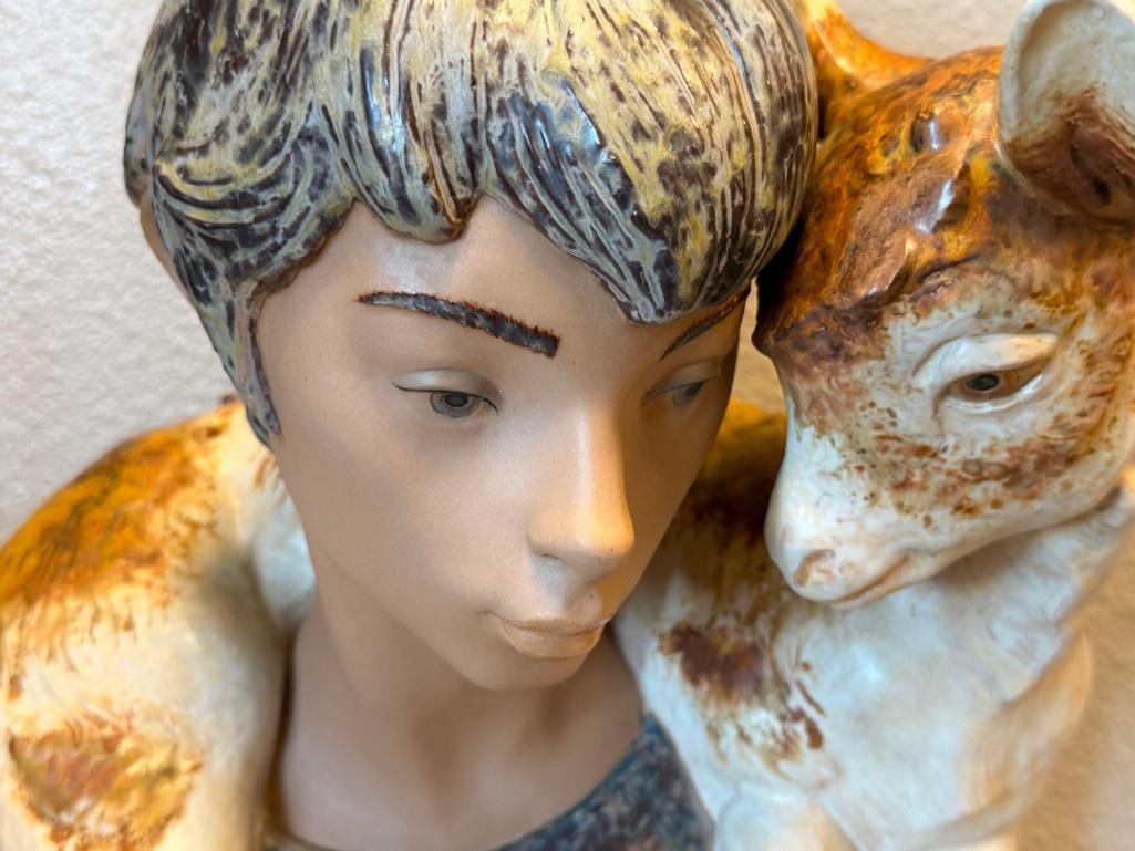 LLADRO FINE PORCELAIN BUST FIGURE BOY WITH GOAT #01012009 STONEWARE FINISH DESIGNED BY JUAN HUERTA - 3