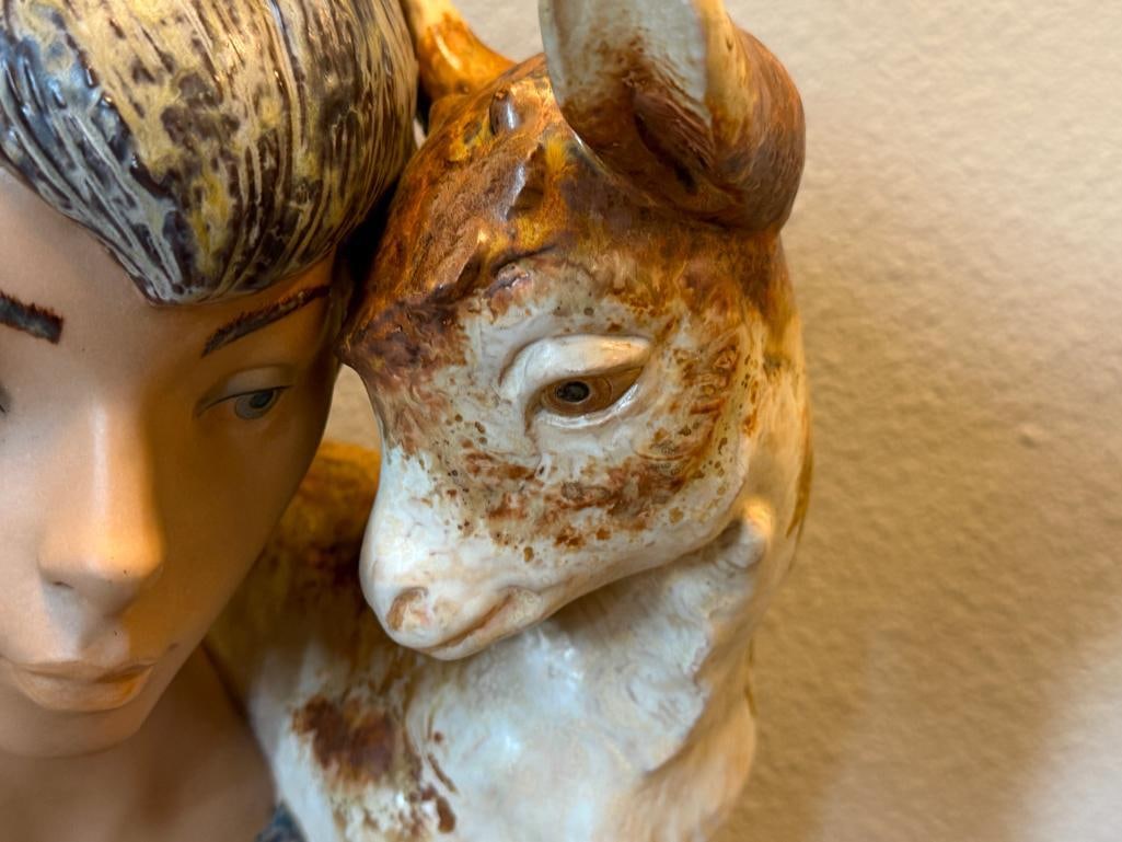 LLADRO FINE PORCELAIN BUST FIGURE BOY WITH GOAT #01012009 STONEWARE FINISH DESIGNED BY JUAN HUERTA - 4