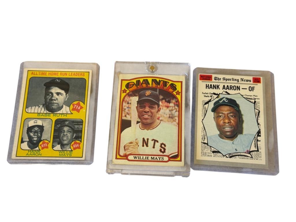 1970 TOPPS HANK AARON ALL STAR #462, 1973 TOPPS ALL-TIME HOME RUN #1, 1972 TOPPS WILLIE MAYS #49 (1 of 12)