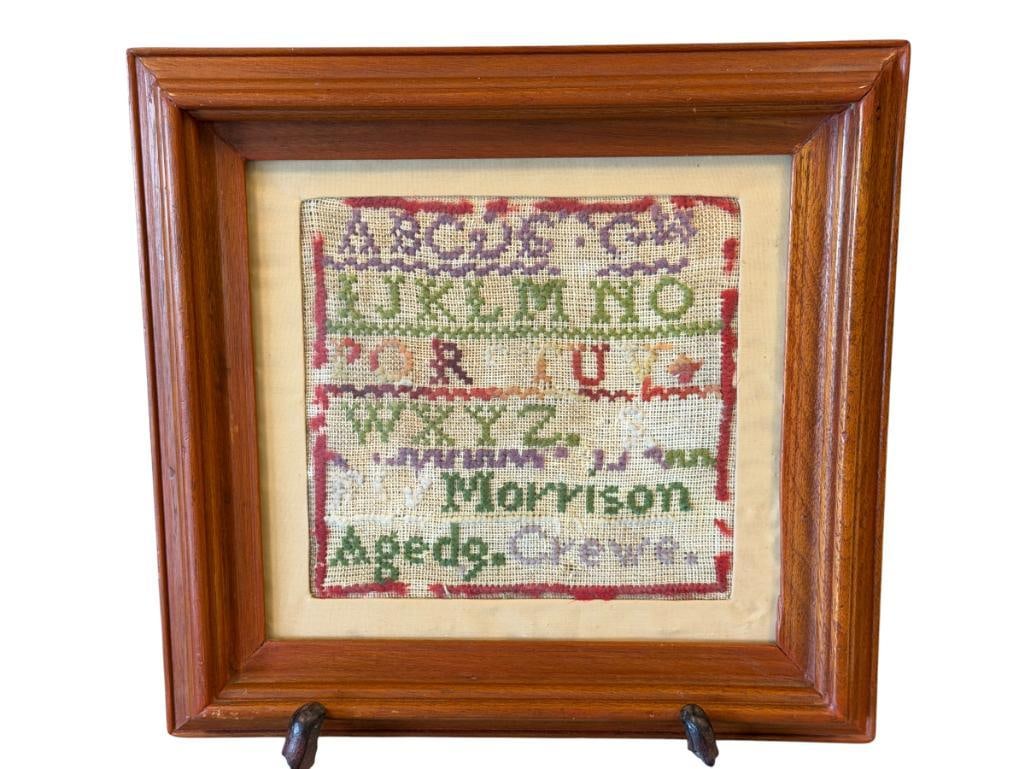 ANTIQUE HAND MADE ALPHABET SAMPLER WITH CHILDS NAME AND AGE (1 of 5)