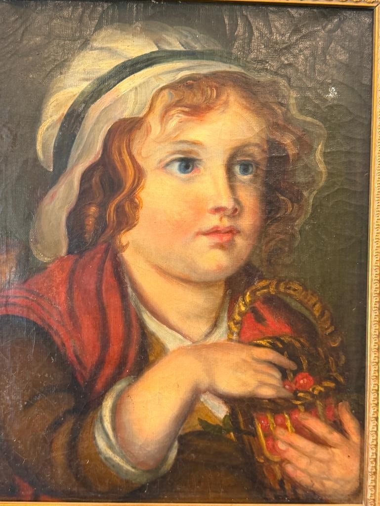18TH CENTURY ANTIQUE EUROPEAN ORIGINAL OIL ON CANVAS PAINTING PORTRAIT OF A YOUNG GIRL - 2