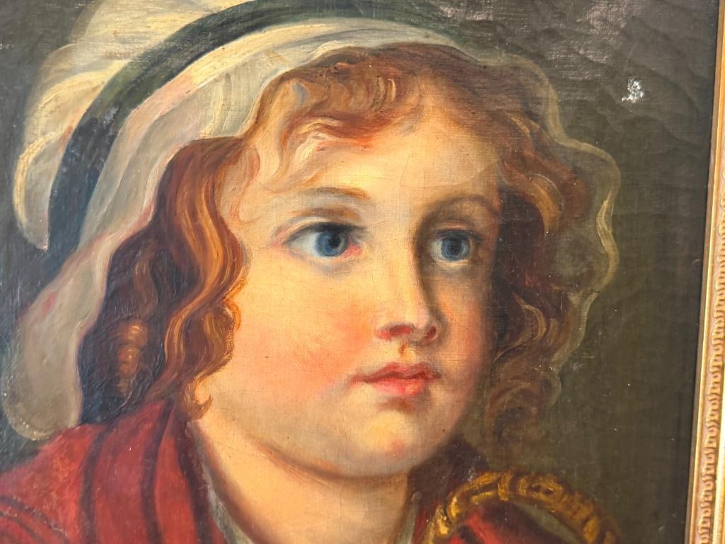 18TH CENTURY ANTIQUE EUROPEAN ORIGINAL OIL ON CANVAS PAINTING PORTRAIT OF A YOUNG GIRL - 3