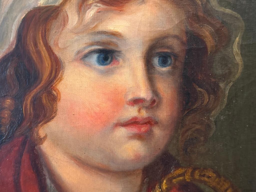 18TH CENTURY ANTIQUE EUROPEAN ORIGINAL OIL ON CANVAS PAINTING PORTRAIT OF A YOUNG GIRL - 4