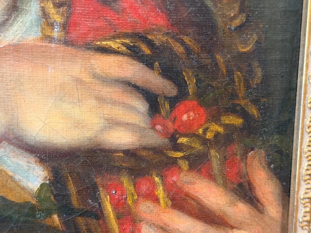 18TH CENTURY ANTIQUE EUROPEAN ORIGINAL OIL ON CANVAS PAINTING PORTRAIT OF A YOUNG GIRL - 5