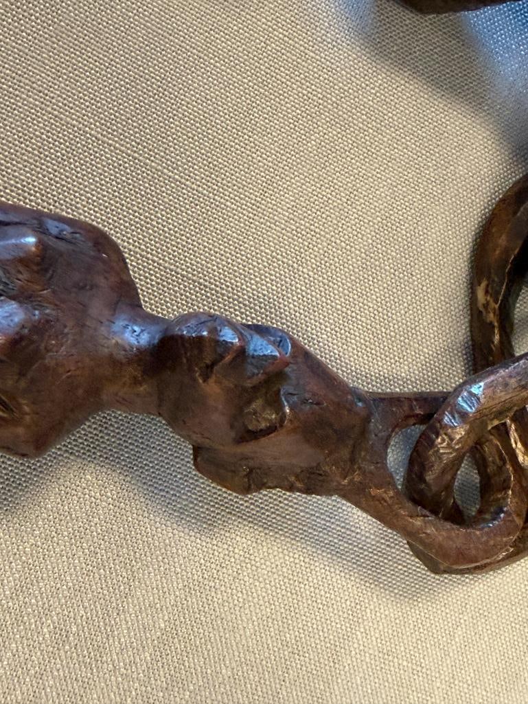 VINTAGE HAND CARVED WOODEN AFRICAN WEDDING CHAIN / FERTILITY CHAIN FIGURES / COUPLE - 3