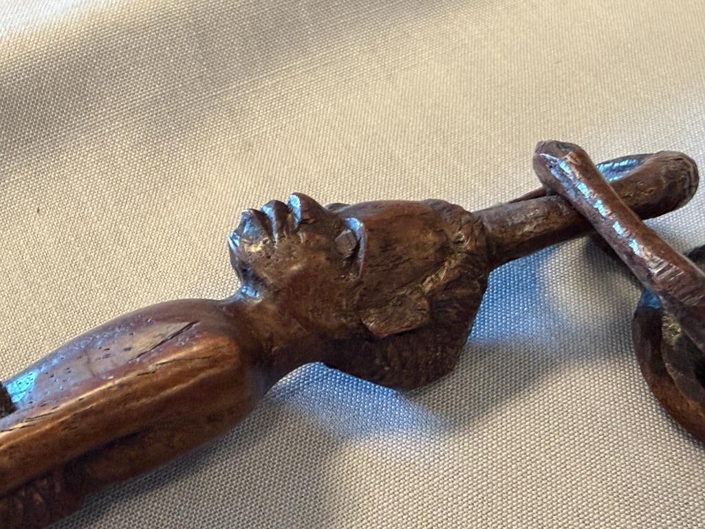 VINTAGE HAND CARVED WOODEN AFRICAN WEDDING CHAIN / FERTILITY CHAIN FIGURES / COUPLE - 4