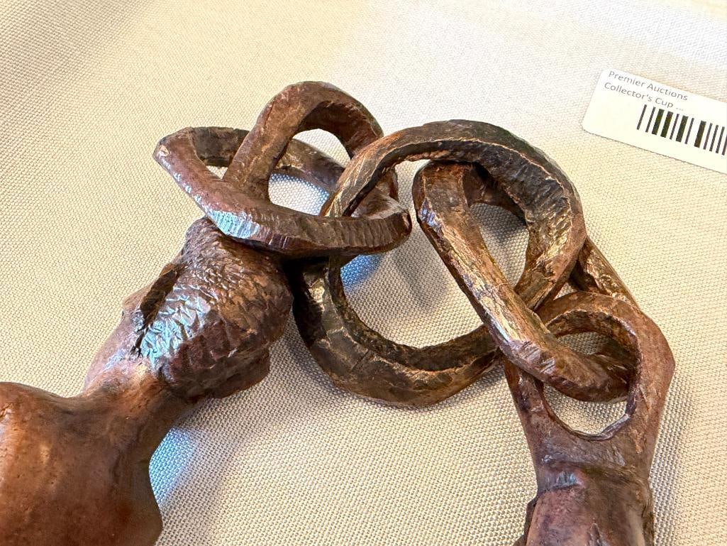 VINTAGE HAND CARVED WOODEN AFRICAN WEDDING CHAIN / FERTILITY CHAIN FIGURES / COUPLE - 6