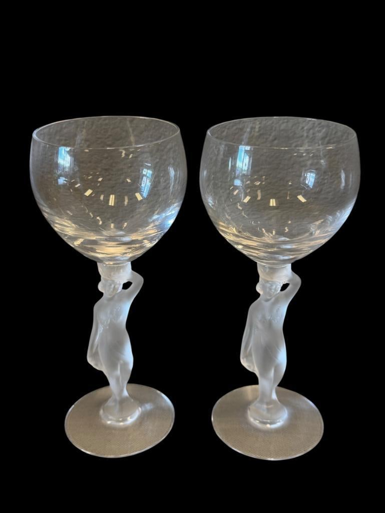 VINTAGE BAYEL CRYSTAL CLEAR AND FROSTED NUDE FEMALE CORDIALS BACCHANTE / BACCHUS PATTERN (1 of 7)