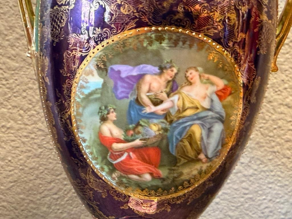 ANTIQUE AUSTRIAN ROYAL VIENNA PORCELAIN SCENIC ART DECO LIDDED URN - 3