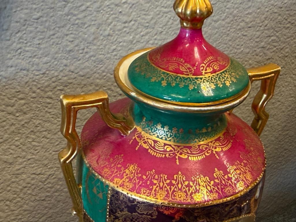 ANTIQUE AUSTRIAN ROYAL VIENNA PORCELAIN SCENIC ART DECO LIDDED URN - 4