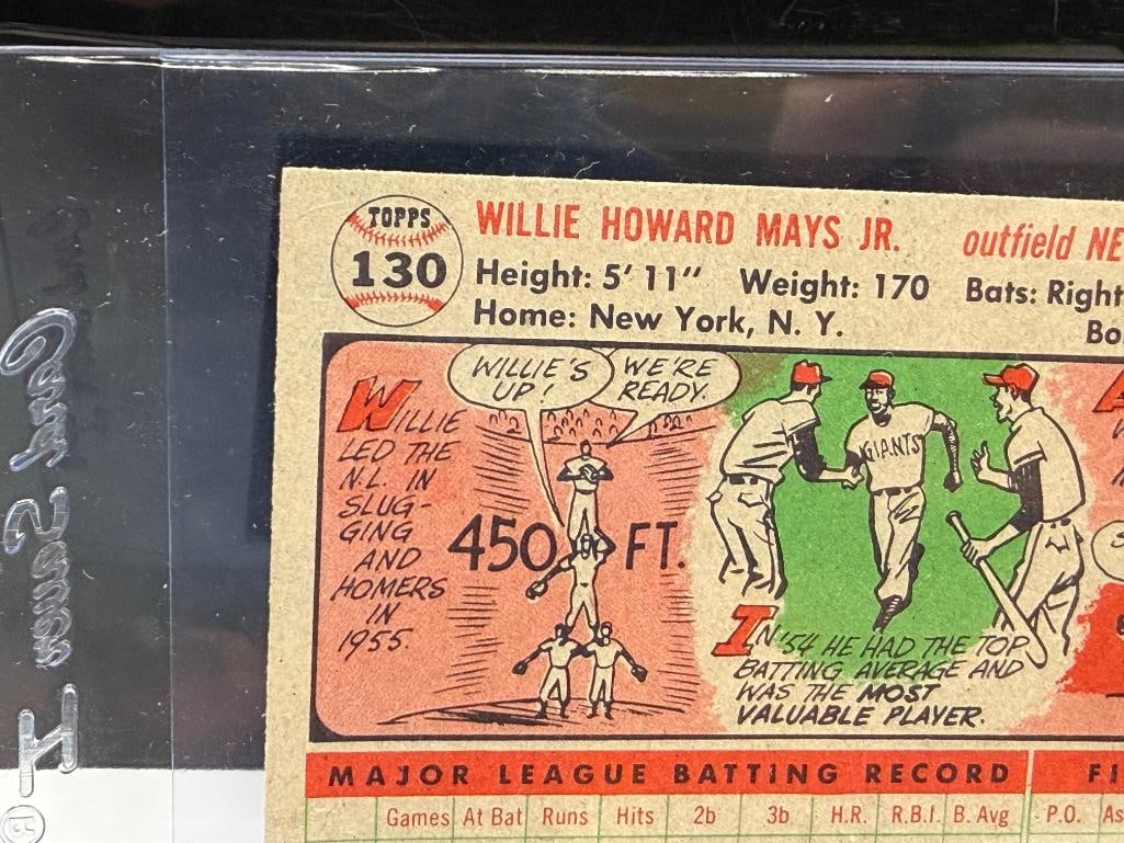 1956 TOPPS #130 WILLIE MAYS BASEBALL CARD GRAY BACK - 7