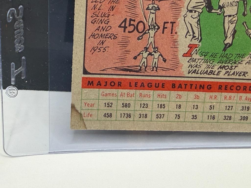 1956 TOPPS #130 WILLIE MAYS BASEBALL CARD GRAY BACK - 8