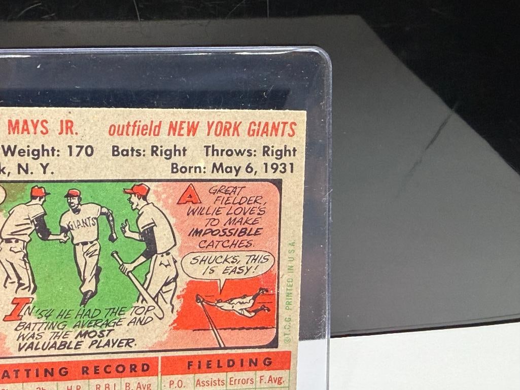 1956 TOPPS #130 WILLIE MAYS BASEBALL CARD GRAY BACK - 9