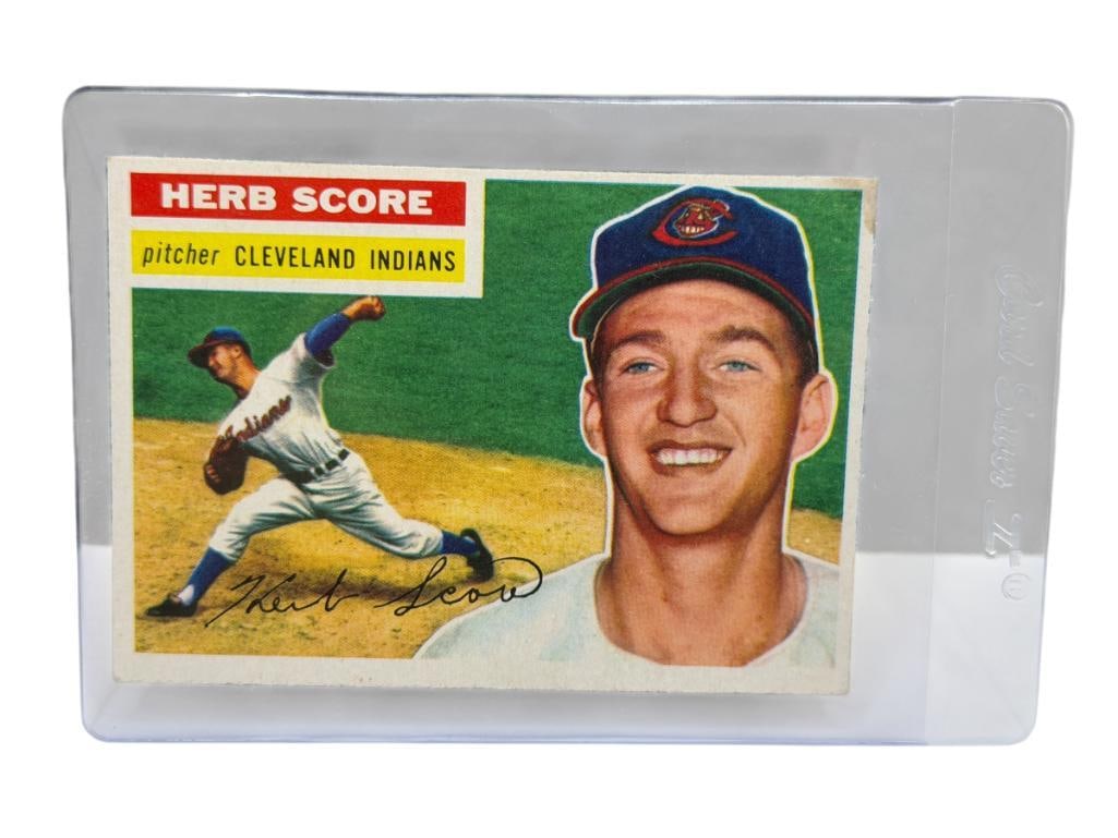 1958 TOPPS #140 HERB SCORE ROOKIE BASEBALL CARD GRAY BACK: HERBERT JUDE SCORE, CLEVELAND INDIANS, RARE CARD, SEE PHOTOS FOR CONDITION, FROM THE ESTATE OF A LOCAL RENO, NV DOCTOR AT RENOWN WHO RAN BIG LEAGUE SPORTS MEDICINE BASEBALL CAMP FOR NEARLY 20 YEARS,